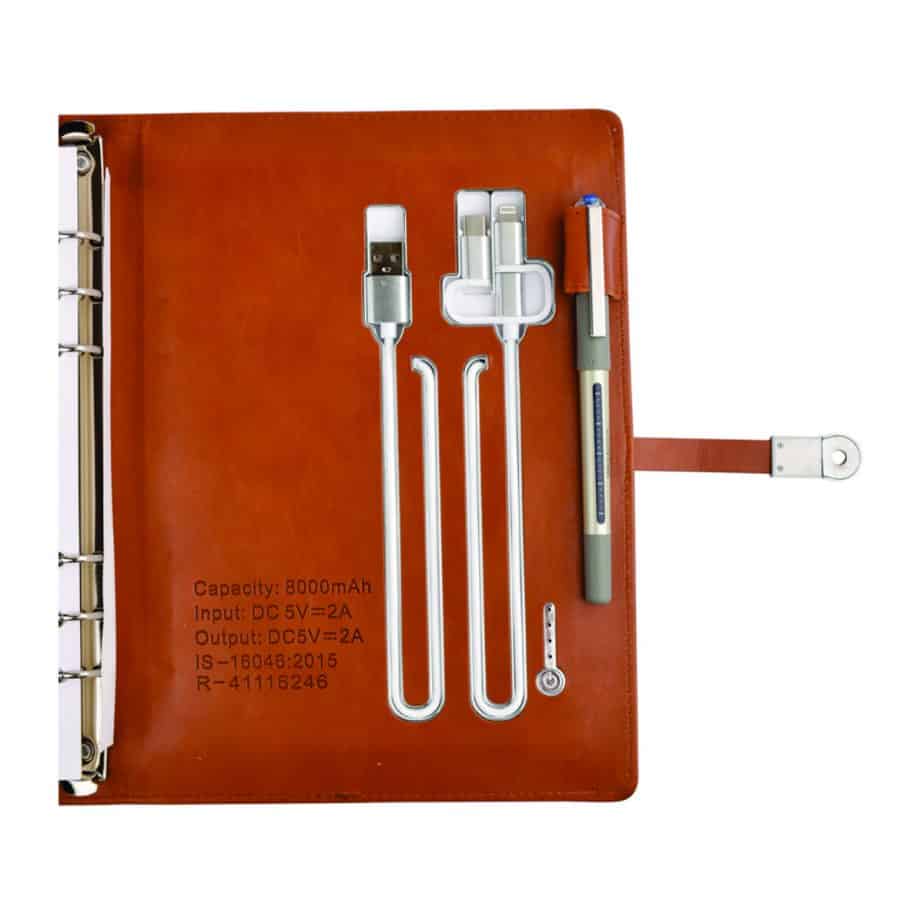 8000 mah power bank folder diary + wireless charging + 16 gb pen drive