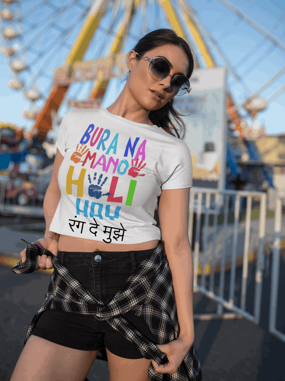 White Woman Wearing A Crop Top T Shirt Mockup At An Amusement Park A19429 (3)