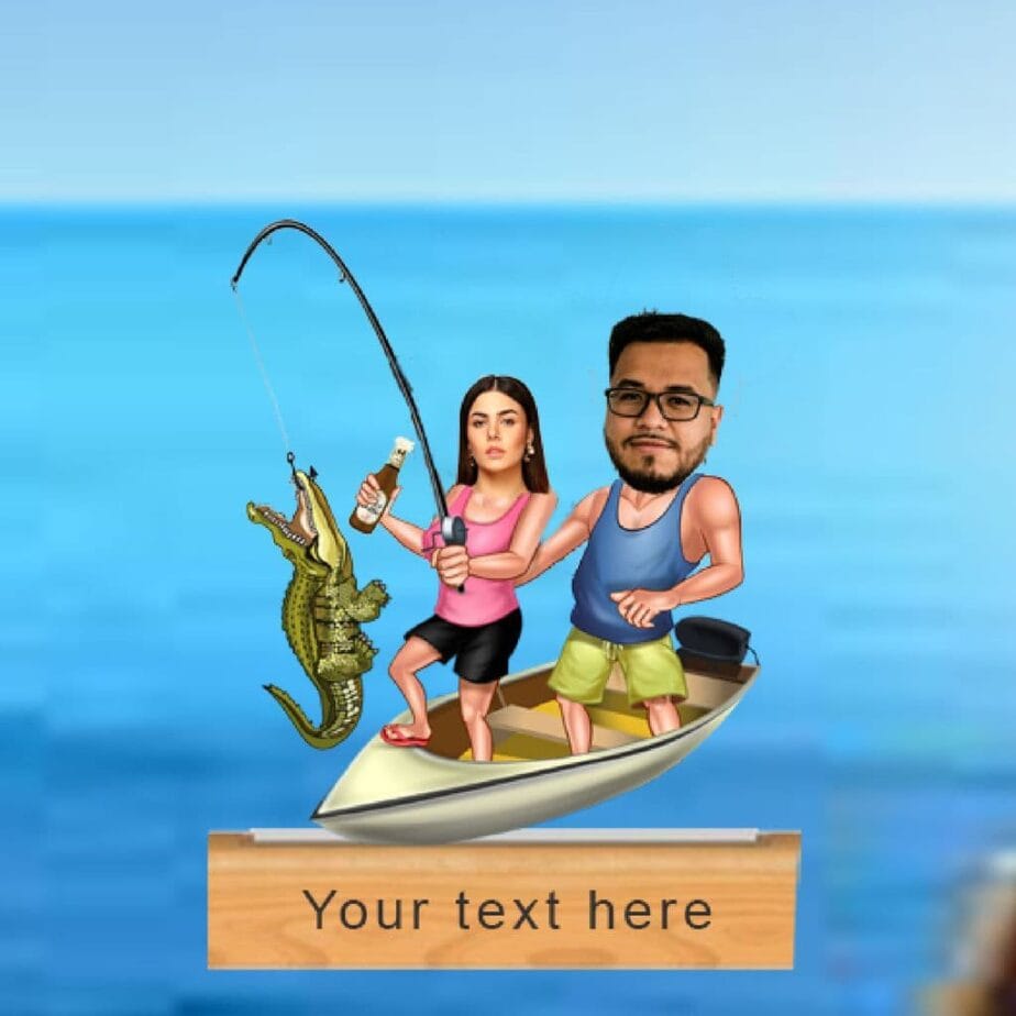 Fishing couple caricature