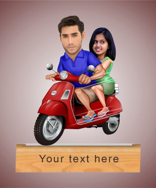 Scooter couple caricature with personalized wooden base (copy)