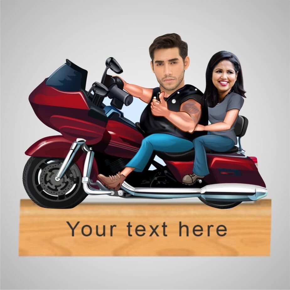 "couple at bike" caricature with personalized wooden base (copy)