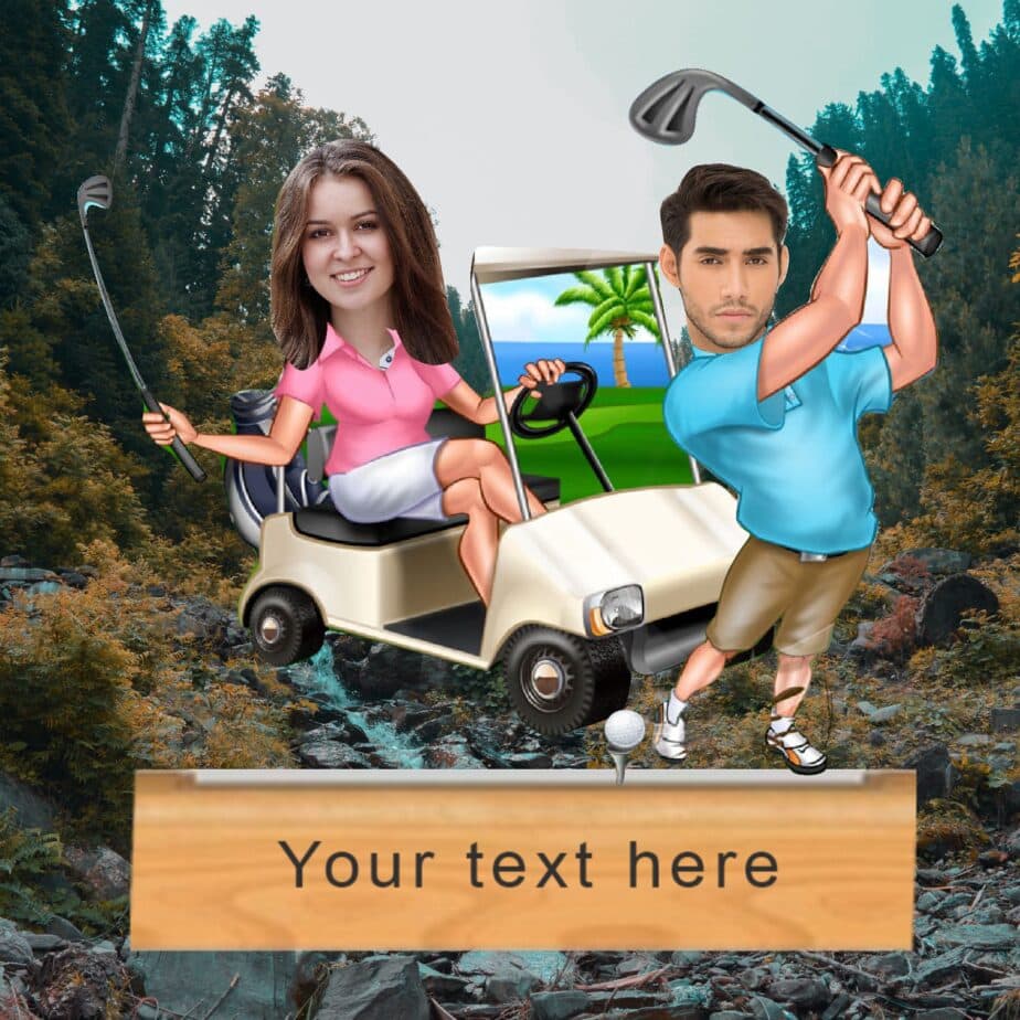 The Golfer couple caricature with personalized wooden base (copy)