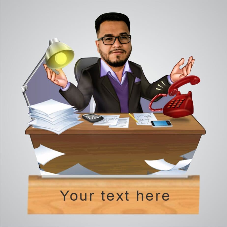 "best employee" caricature with personalized wooden base