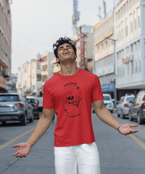 don't panic , it's organic half sleeve unisex cotton t shirt no fancy