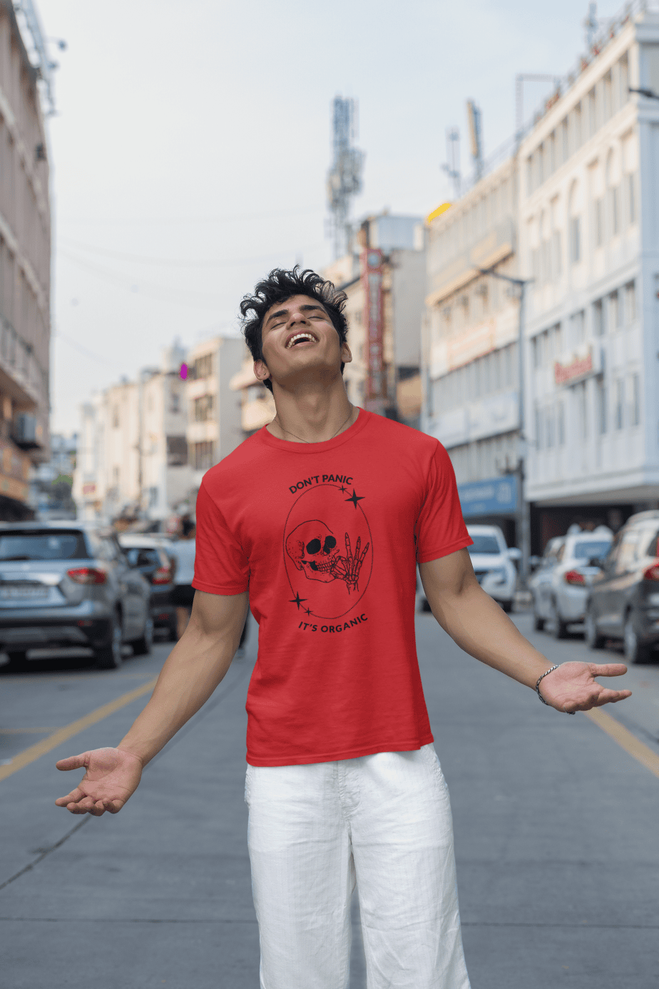 don't panic , it's organic half sleeve unisex cotton t shirt no fancy