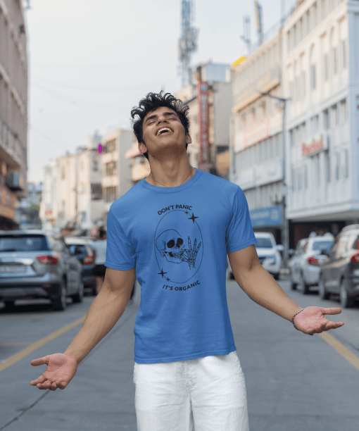 don't panic , it's organic half sleeve unisex cotton t shirt no fancy