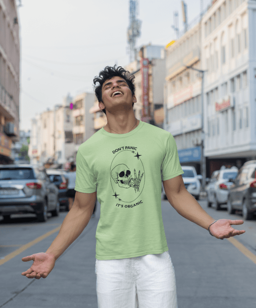 don't panic , it's organic half sleeve unisex cotton t shirt no fancy