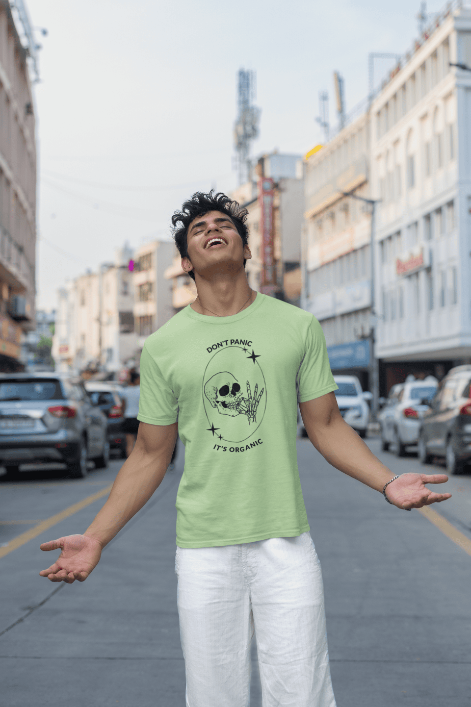 don't panic , it's organic half sleeve unisex cotton t shirt no fancy