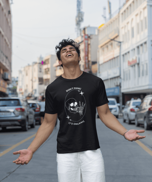 don't panic , it's organic half sleeve unisex cotton t shirt no fancy