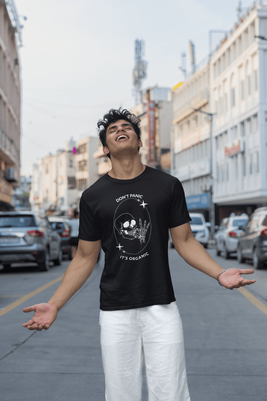 don't panic , it's organic half sleeve unisex cotton t shirt no fancy