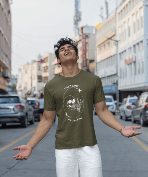 don't panic , it's organic half sleeve unisex cotton t shirt no fancy