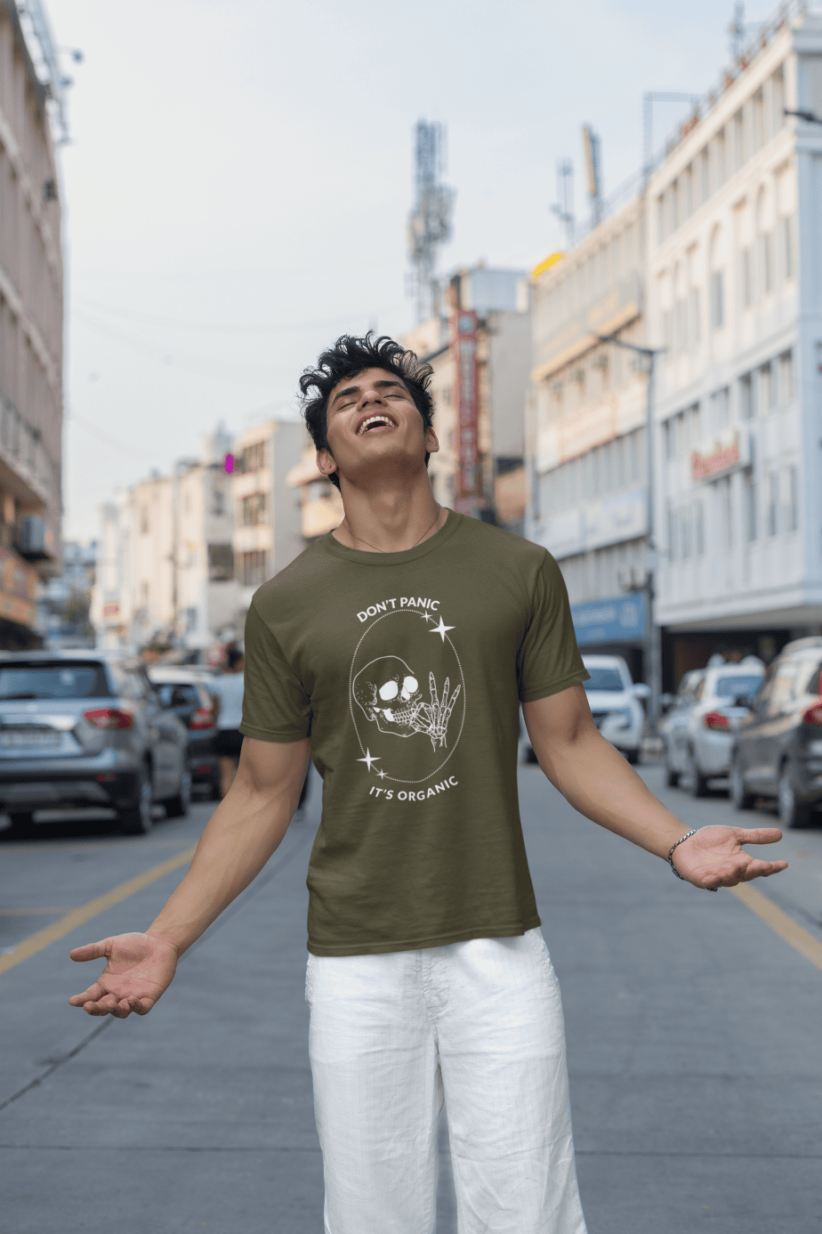 don't panic , it's organic half sleeve unisex cotton t shirt no fancy