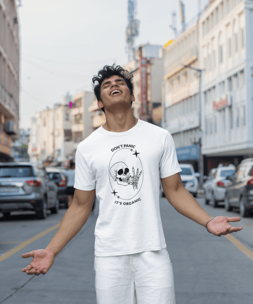 don't panic , it's organic half sleeve unisex cotton t shirt no fancy