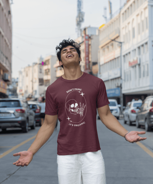 don't panic , it's organic half sleeve unisex cotton t shirt no fancy