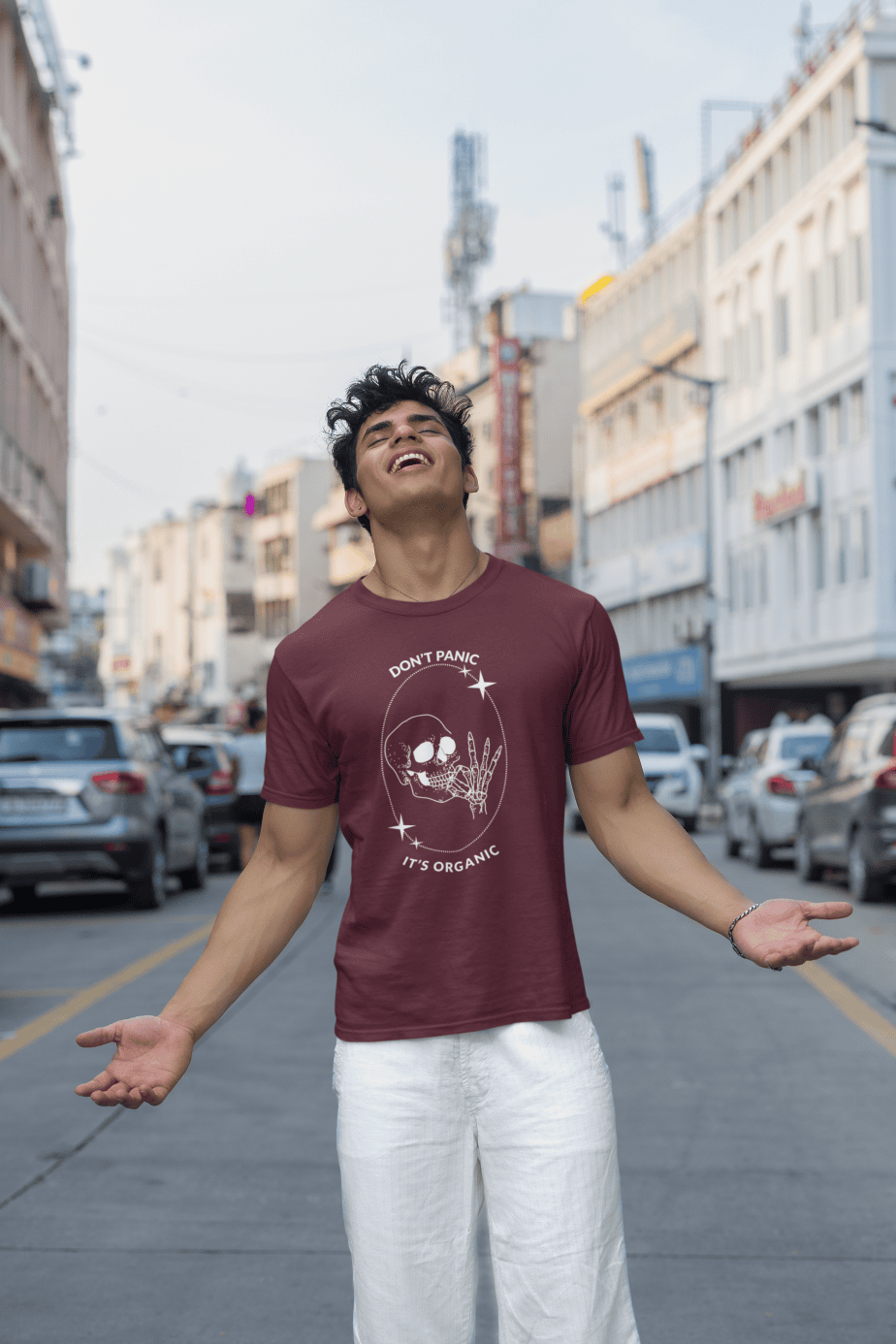 don't panic , it's organic half sleeve unisex cotton t shirt no fancy