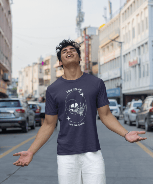 don't panic , it's organic half sleeve unisex cotton t shirt no fancy