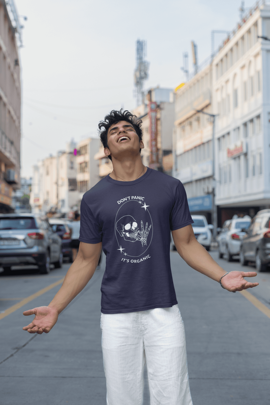 don't panic , it's organic half sleeve unisex cotton t shirt no fancy