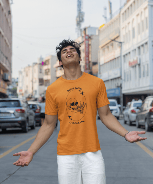 don't panic , it's organic half sleeve unisex cotton t shirt no fancy