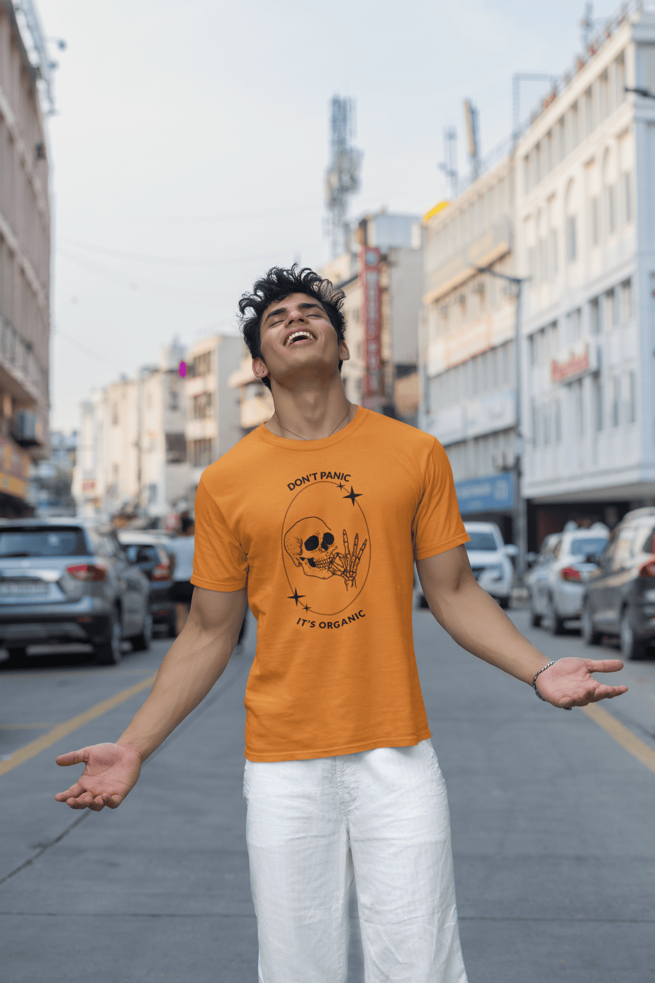 don't panic , it's organic half sleeve unisex cotton t shirt no fancy