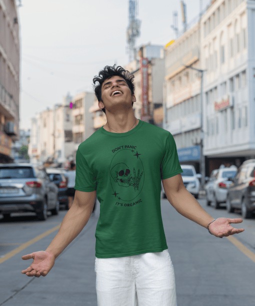 don't panic , it's organic half sleeve unisex cotton t shirt no fancy