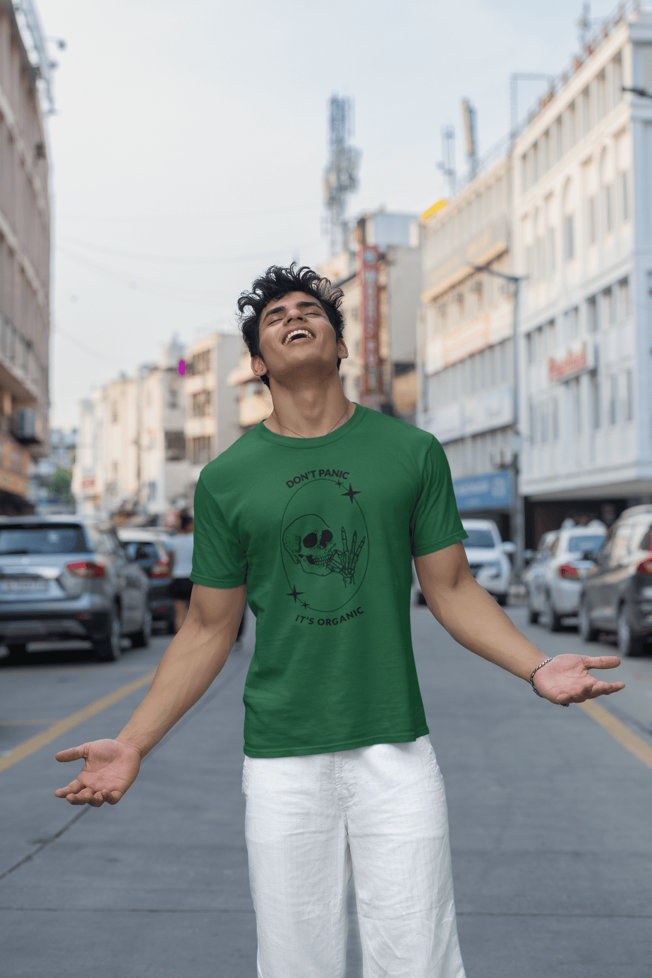 don't panic , it's organic half sleeve unisex cotton t shirt no fancy