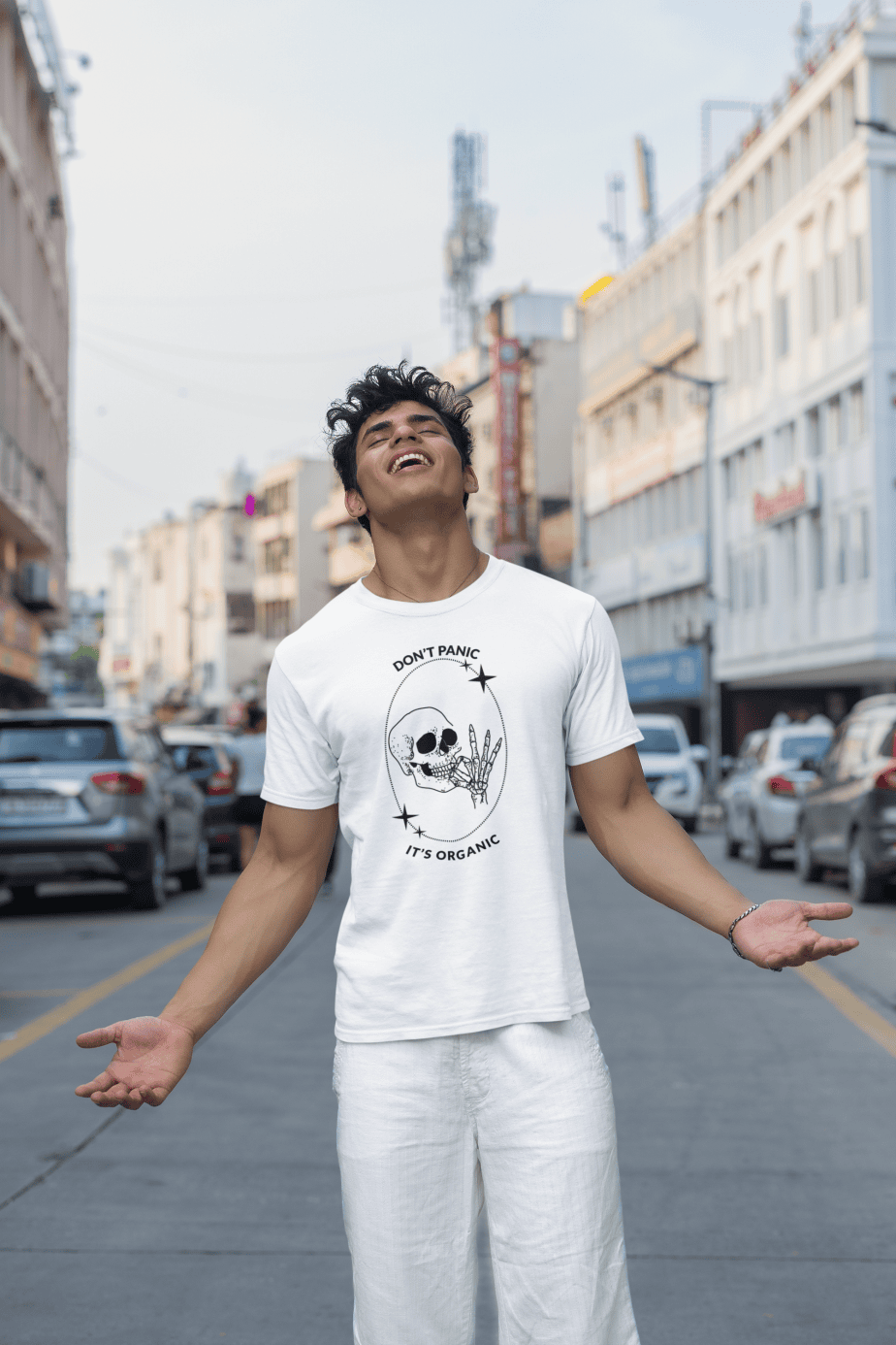 don't panic , it's organic half sleeve unisex cotton t shirt no fancy
