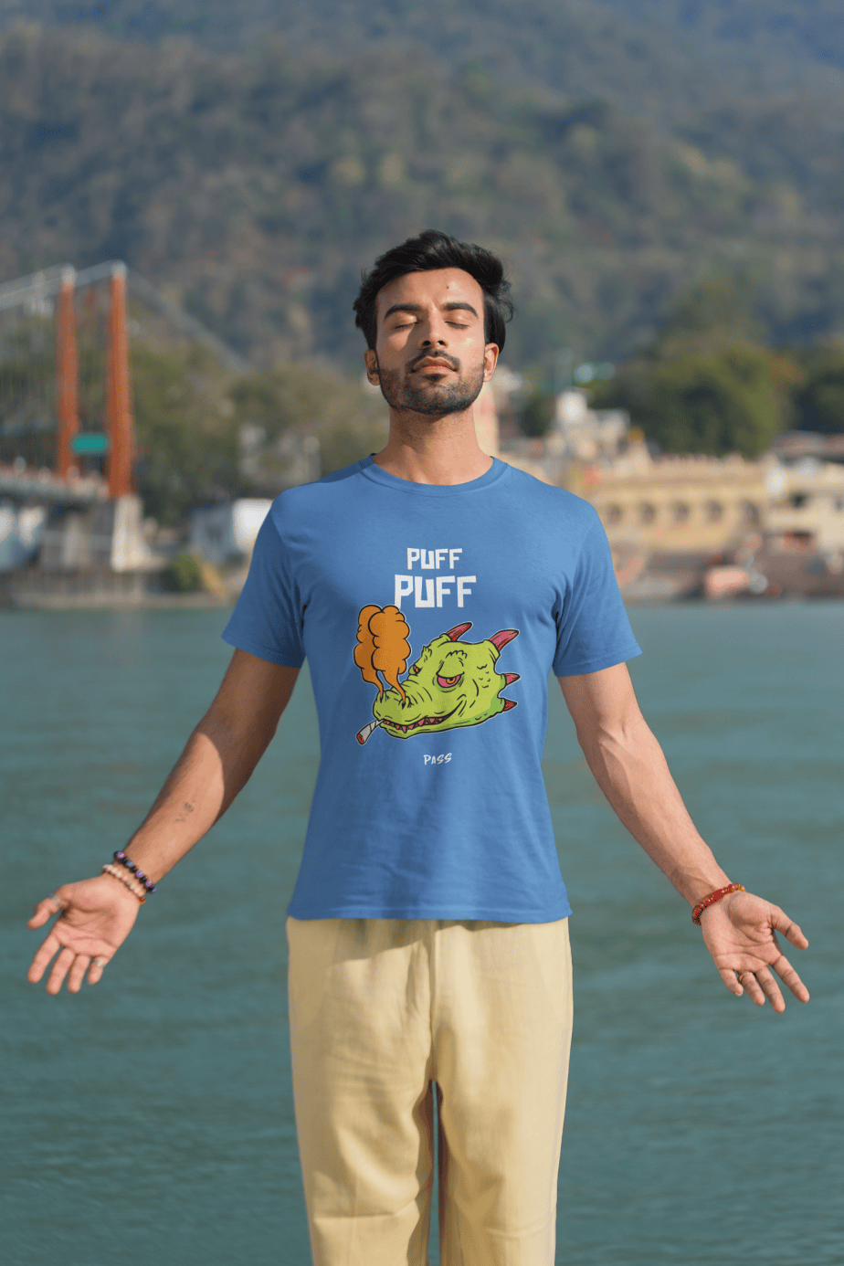 gildan t shirt mockup featuring a spiritual man meditating m33665 (1)