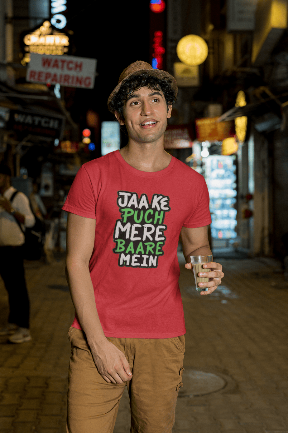 jaa ke puch mere baare mein half sleeve unisex cotton t shirt