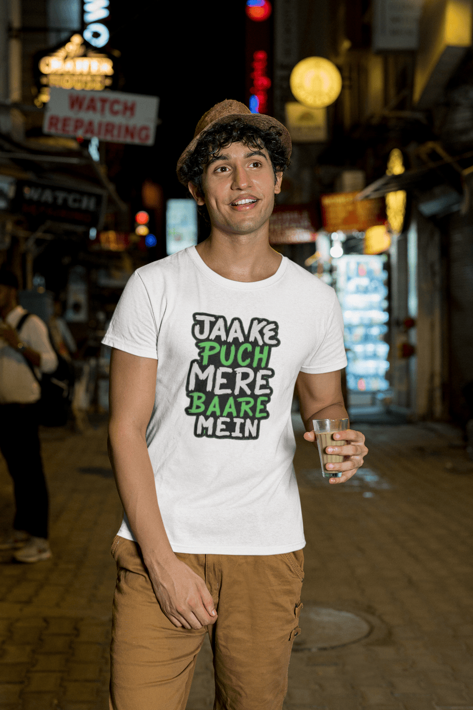 jaa ke puch mere baare mein half sleeve unisex cotton t shirt
