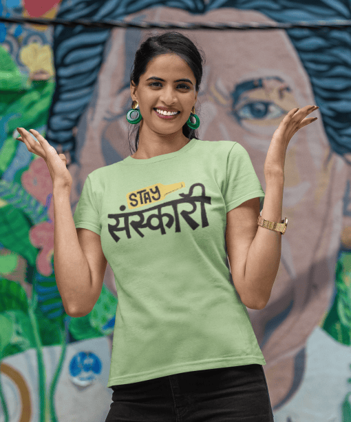 stay sanskari half sleeve unisex cotton t shirt