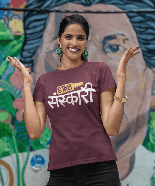 stay sanskari half sleeve unisex cotton t shirt