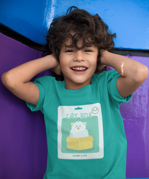 cat box round neck 100% cotton t shirt