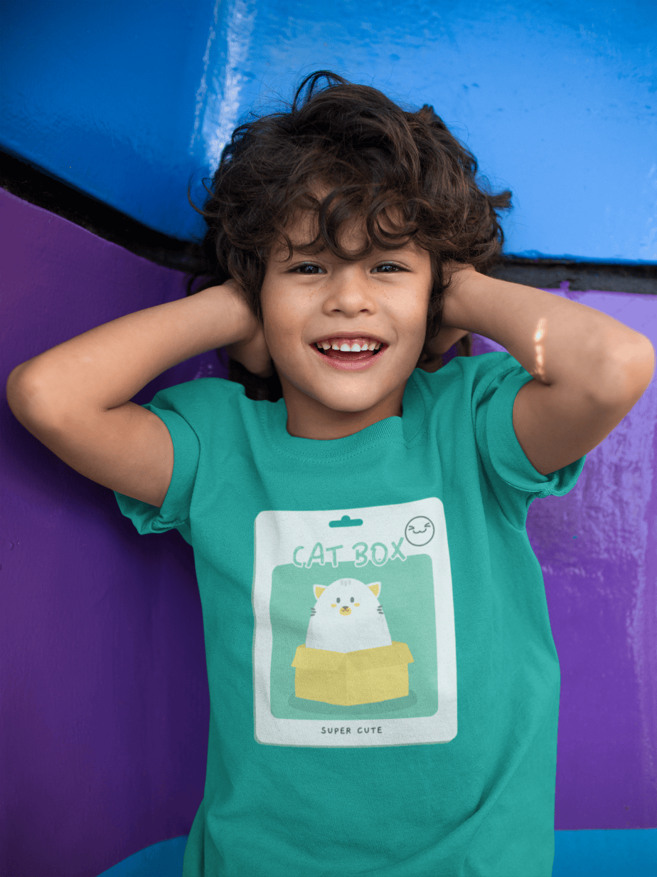 cat box round neck 100% cotton t shirt