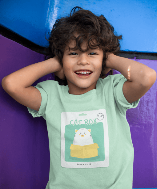cat box round neck 100% cotton t shirt