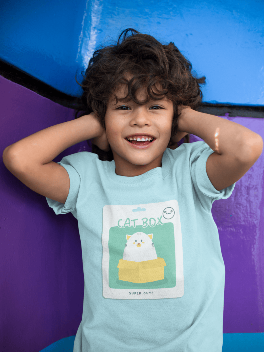 cat box round neck 100% cotton t shirt