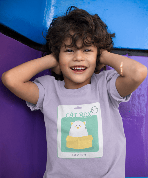 cat box round neck 100% cotton t shirt