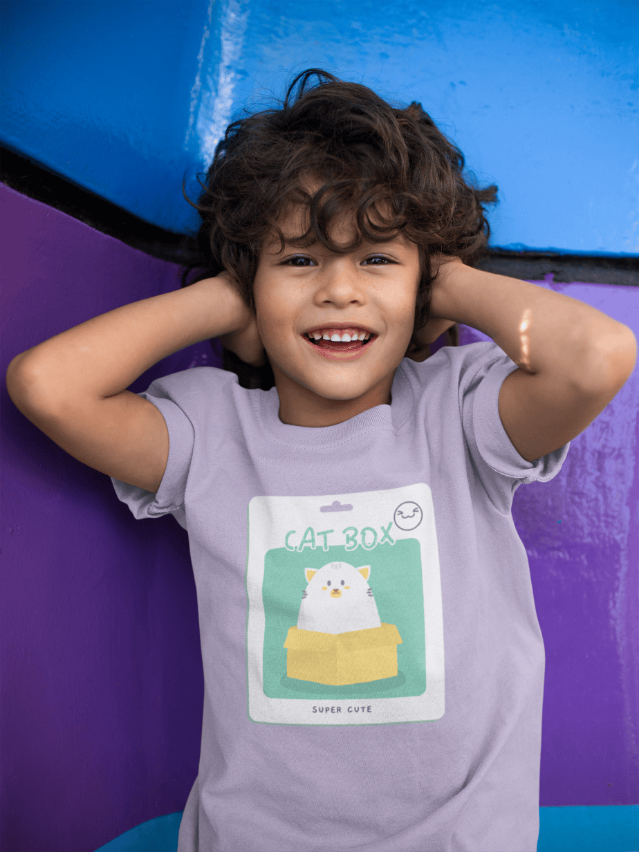 cat box round neck 100% cotton t shirt