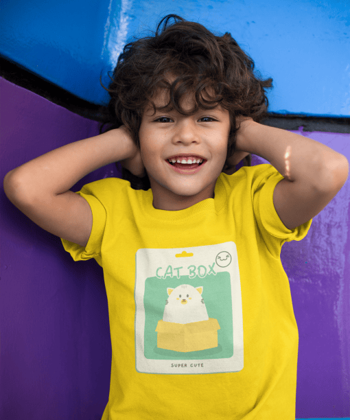 cat box round neck 100% cotton t shirt