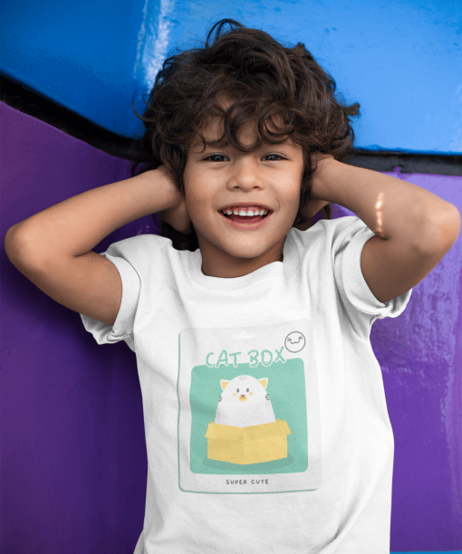 cat box round neck 100% cotton t shirt