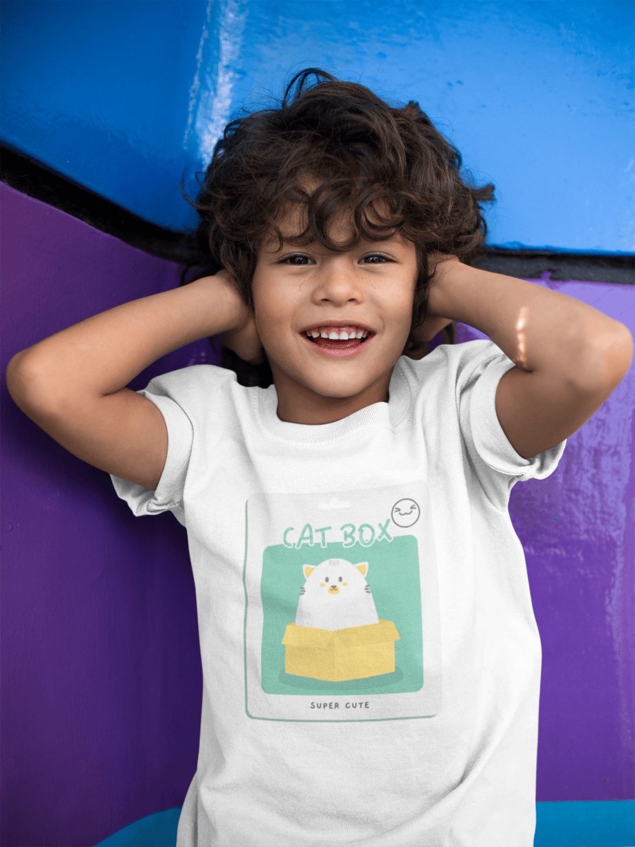 cat box round neck 100% cotton t shirt