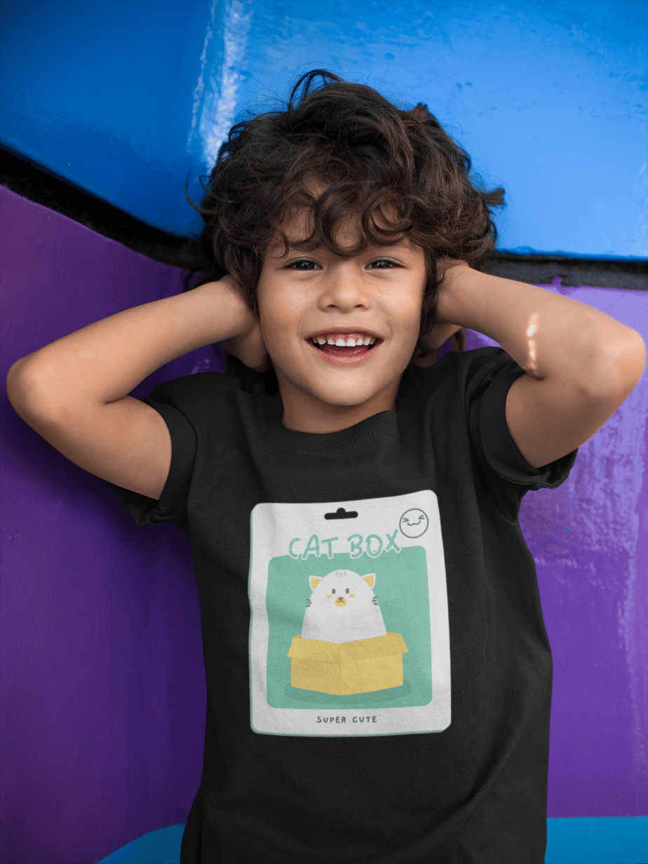 cat box round neck 100% cotton t shirt