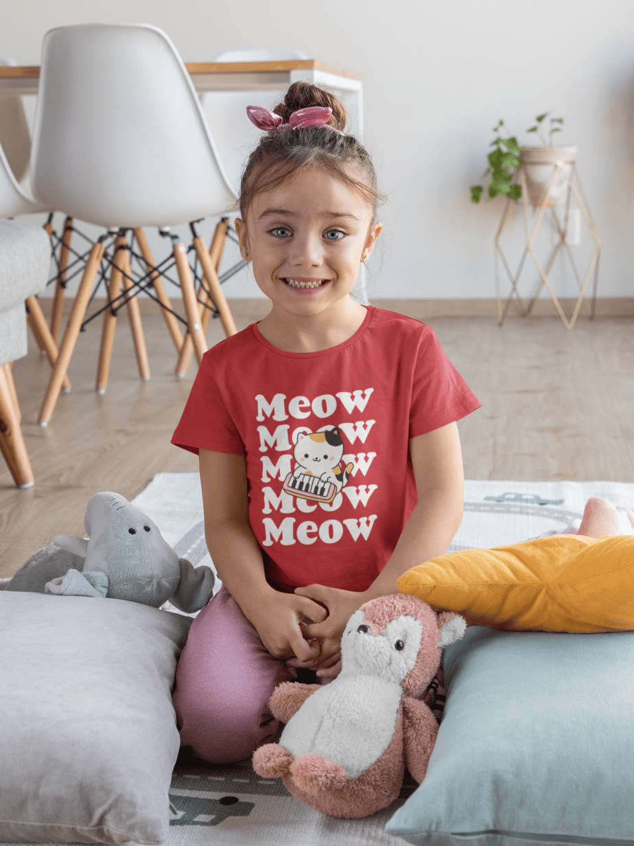meow meow round neck 100% cotton t shirt