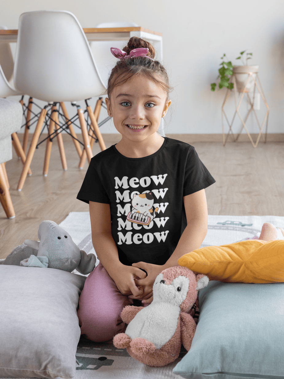meow meow round neck 100% cotton t shirt
