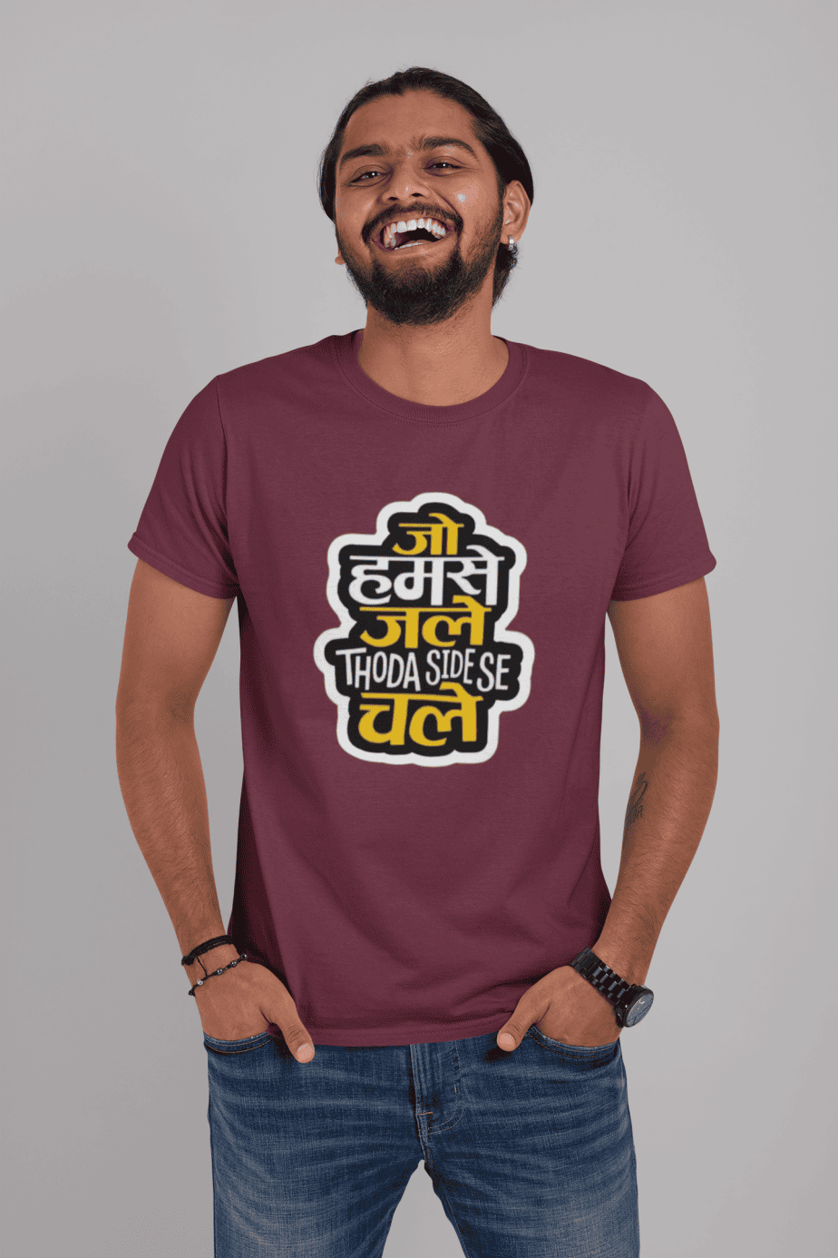 jo humse jale jara thoda side chale half sleeve unisex cotton t shirt