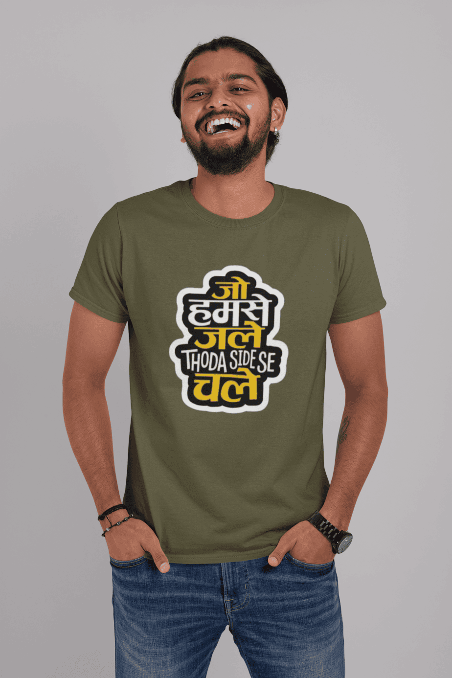 jo humse jale jara thoda side chale half sleeve unisex cotton t shirt