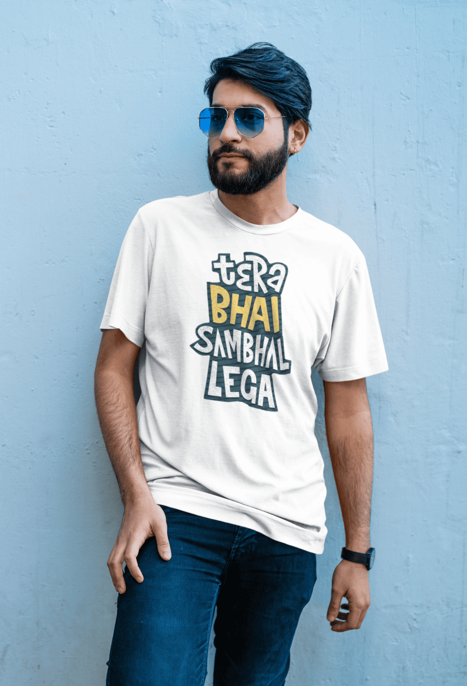 tera bhai sambhal lega half sleeve unisex cotton t shirt