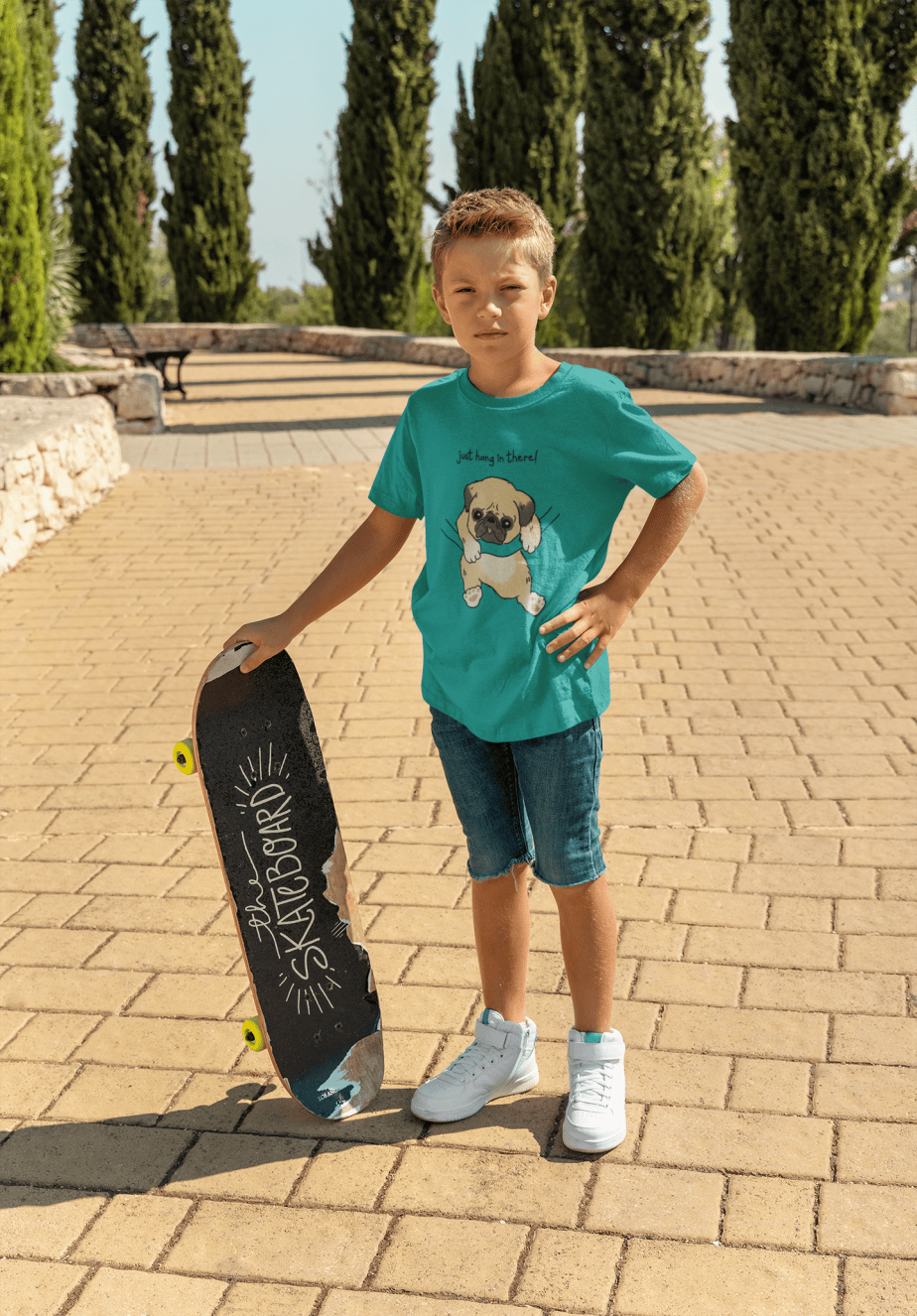 just hang in there round neck 100% cotton t shirt for kids