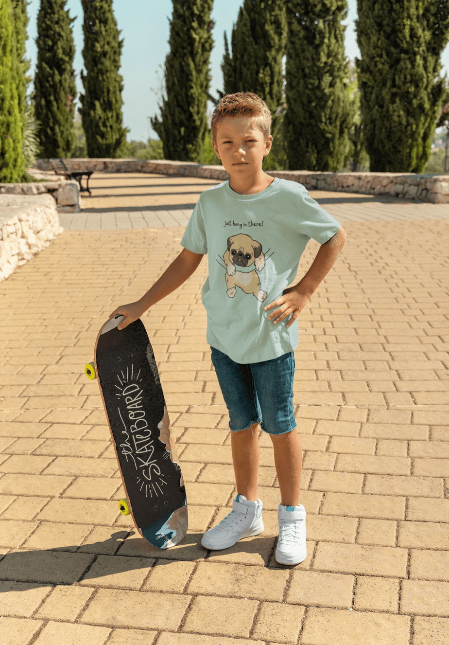 just hang in there round neck 100% cotton t shirt for kids