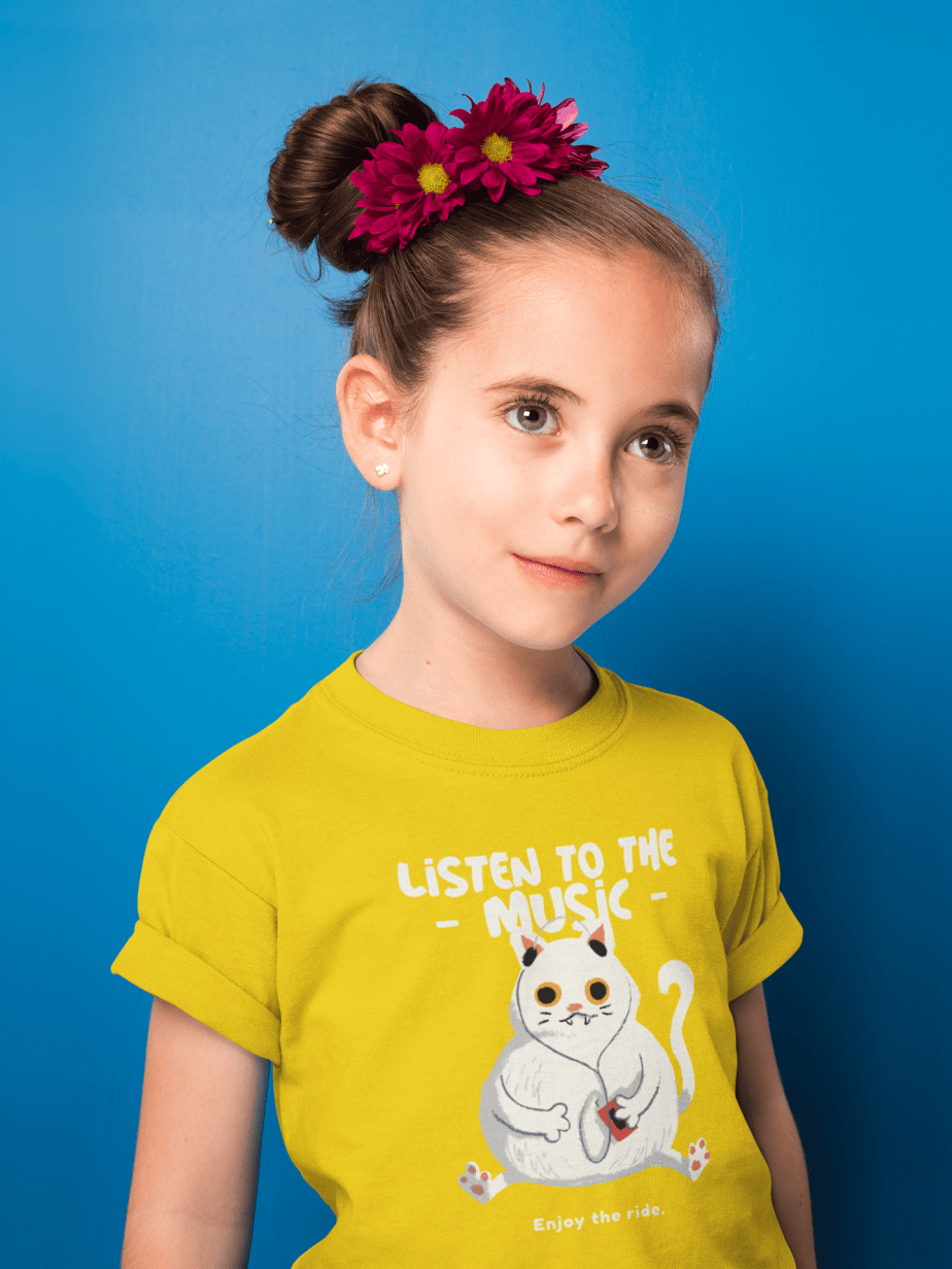 listen to the music enjoy the ride round neck 100% cotton t shirt for kids