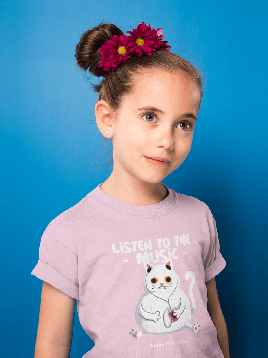 listen to the music enjoy the ride round neck 100% cotton t shirt for kids